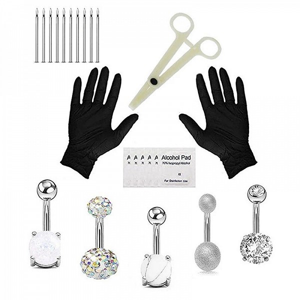 Kit de piercing corporel en acier inoxydable noir - Ensemble d'outils pour tatouages et bijoux authentiques|4,68 €|OKKO MODE