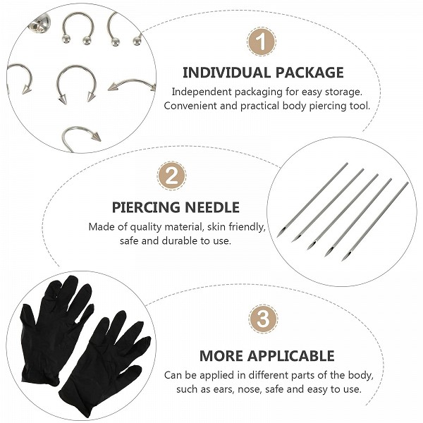 Ensemble de piercing complet pour le corps, kit d'outils professionnels 17 pièces|3,59 €|OKKO MODE