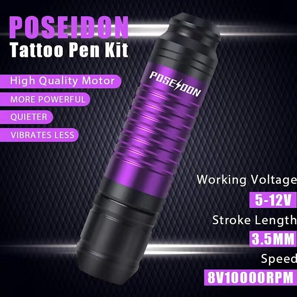 POSEIDON-Kit de stylo de tatouage pour débutants, kit de pratique de tatouage, alimentation sans fil, interface RCA, machine à t|40,88 €|OKKO MODE