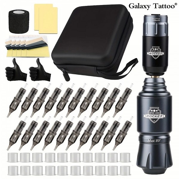 Kit de tatouage sans fil, Mini Machine à fusée complète, batterie, 20 pièces, aiguilles de tatouage, stylo de tatouage rotatif, |36,14 €|OKKO MODE