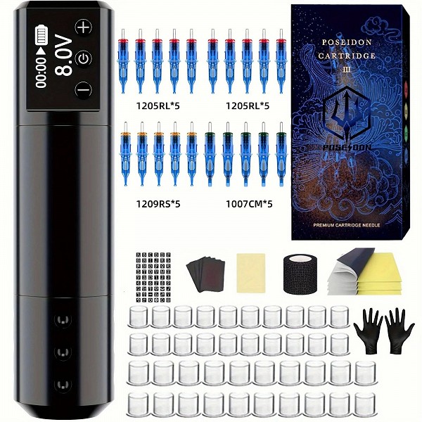 POSEIDON-Kit de stylo de tatouage pour tatoueur, machine à tatouer sans fil, moteur sans noyau, odorde tatouage lointain, haute |42,64 €|OKKO MODE