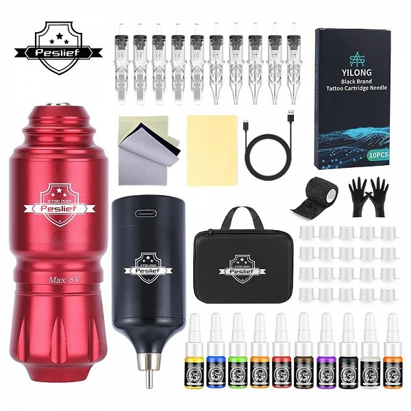 Kit de machine à tatouer sans fil avec cartouche, outil de maquillage en continu pour tatoueurs, éloigné, invité, 10 pièces|16,74 €|OKKO MODE