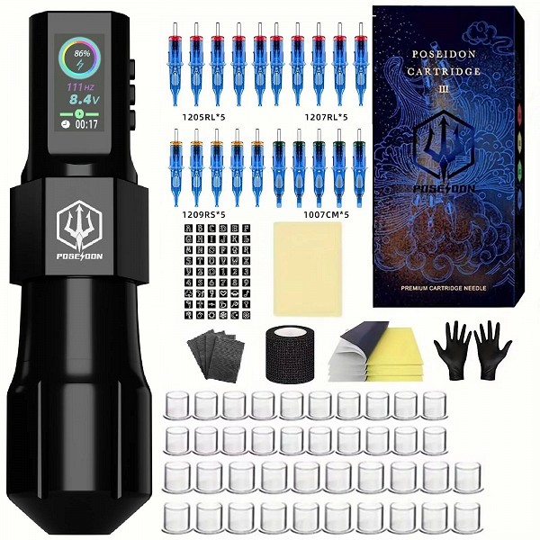 POSEIDON-Kit de stylo de tatouage cool, machine à tatouer, alimentation sans fil, odorà tatouer, maquillage en continu, nouveau|59,16 €|OKKO MODE