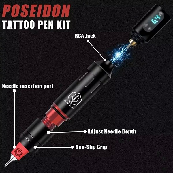 Kit de tatouage professionnel POSEIDON, fournitures de stylo d'encre, stylo à tatouer, Tattoo sur batterie|48,72 €|OKKO MODE