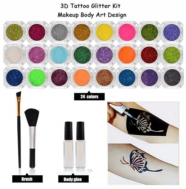 Poudre à paillettes temporaire 24 couleurs, ensemble de pigments de maquillage, art de tatouage, fantaisie, design artistique, b|23,09 €|OKKO MODE