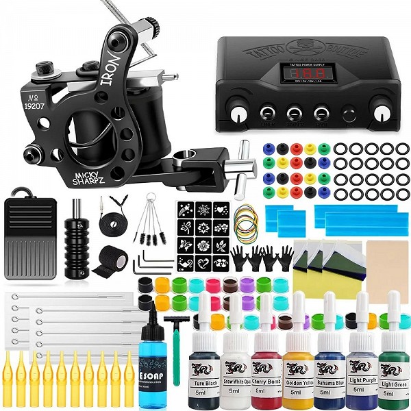 Kit de tatouage avec bobine, mitrailleuse, encre noire, poignées d'alimentation, outils d'art corporel, maquillage en continu, f|45,75 €|OKKO MODE