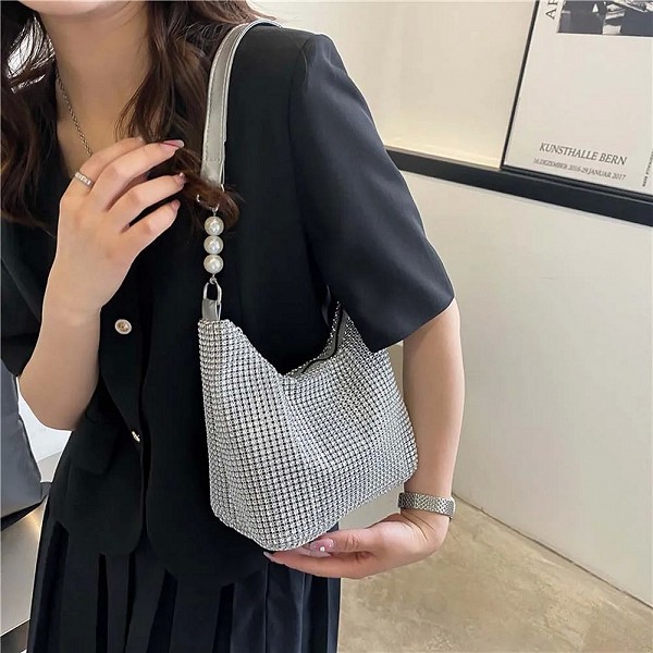 Sac à main carré en strass avec chaîne de perles - Style styliste et élégant|7,01 €|OKKO MODE