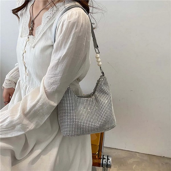 Sac à main carré en strass avec chaîne de perles - Style styliste et élégant|7,01 €|OKKO MODE