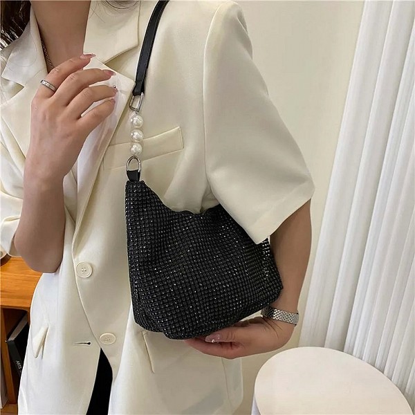 Sac à main carré en strass avec chaîne de perles - Style styliste et élégant|7,01 €|OKKO MODE