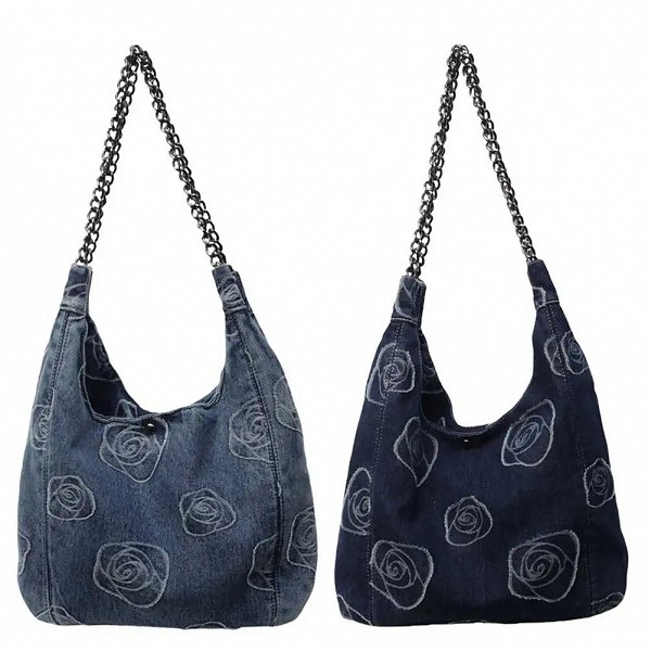 Sac en denim décontracté pour femme motif rose - spacieux et polyvalent|16,19 €|OKKO MODE