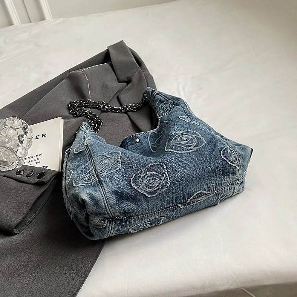 Sac en denim décontracté pour femme motif rose - spacieux et polyvalent|16,19 €|OKKO MODE