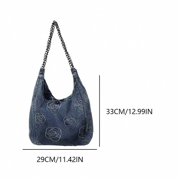 Sac en denim décontracté pour femme motif rose - spacieux et polyvalent|16,19 €|OKKO MODE