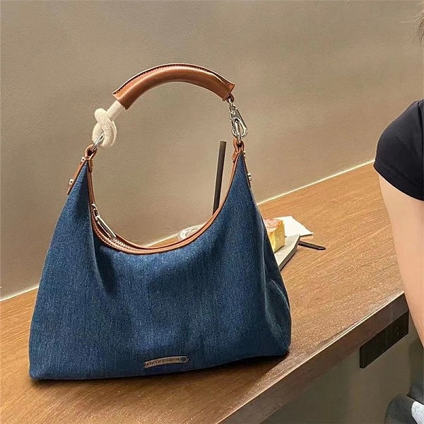 Sacs à main en tissu denim pour femmes, sacs à main de créateurs de luxe, hobos sous les bras bleus, fourre-tout à bandoulière d|15,00 €|OKKO MODE