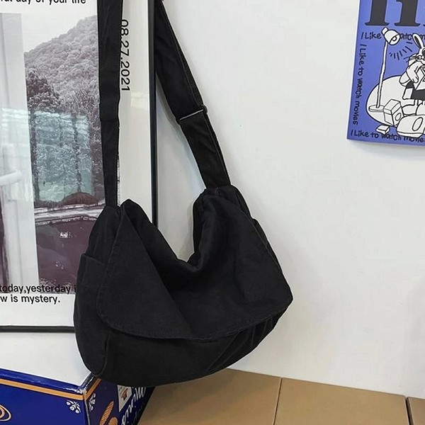 Hobo-Sac en toile souple pour femme, sac en tissu souple, sac à bandoulière pour étudiant, livre scolaire de taille moyenne, pou|16,10 €|OKKO MODE