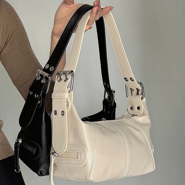 Sac sous les bras à fermeture éclair en forme de boulette, sacs initiés polyvalents rétro, noir, blanc cassé, mode|13,94 €|OKKO MODE