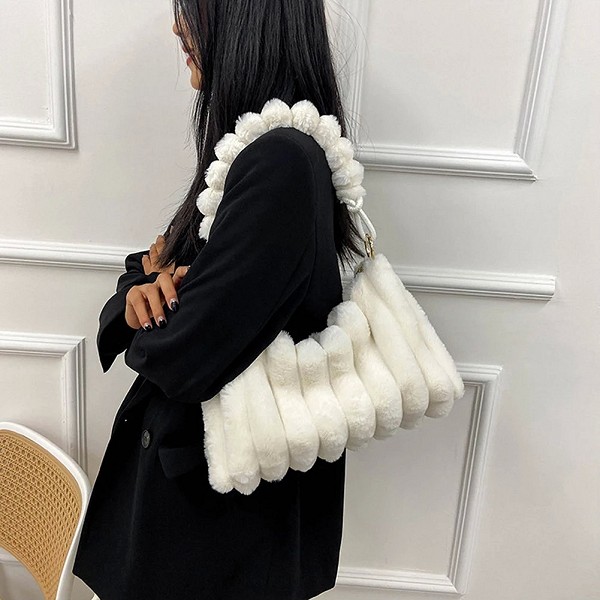 Sac à main fourre-tout en fausse fourrure pour femme, sac sous les bras en peluche, sac à ati elles moelleux pour femme, monochr|16,00 €|OKKO MODE