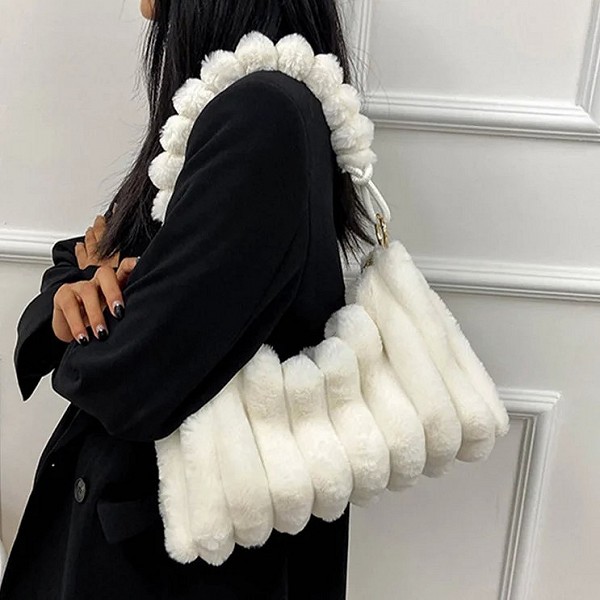 Sac à main fourre-tout en fausse fourrure pour femme, sac sous les bras en peluche, sac à ati elles moelleux pour femme, monochr|16,00 €|OKKO MODE