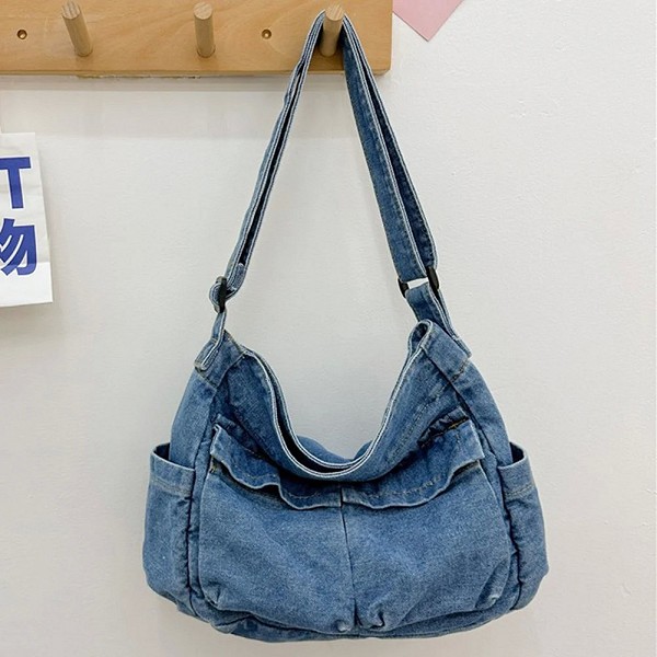 Sac messager en denim pour femme, sacs fourre-tout, sac à bandoulière Hobo, grand livre de shopping, sangle réglable, mode initi|11,04 €|OKKO MODE