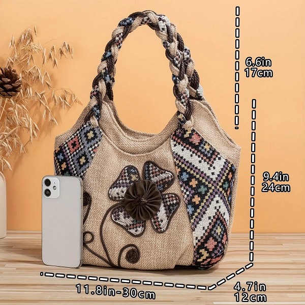 Sac fourre-tout brodé floral vintage pour femme, style ethnique rétro, sac hobo décontracté, sac à main bohème, nouveau sac à ma|17,09 €|OKKO MODE