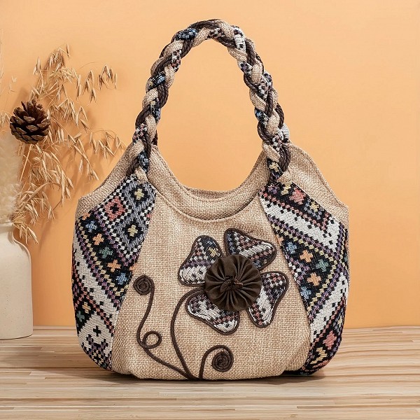 Sac fourre-tout brodé floral vintage pour femme, style ethnique rétro, sac hobo décontracté, sac à main bohème, nouveau sac à ma|17,09 €|OKKO MODE