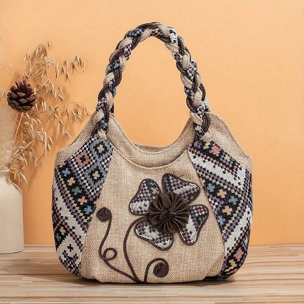 Sac fourre-tout brodé floral vintage pour femme, style ethnique rétro, sac hobo décontracté, sac à main bohème, nouveau sac à ma|17,09 €|OKKO MODE