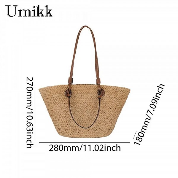 Sac fourre-tout tissé de grande capacité pour femmes, sacs de plage d'été, sac carillon tressé, sac hobo chic pour les voyages e|17,09 €|OKKO MODE