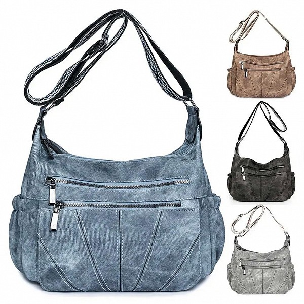 Sac à main fourre-tout décontracté en PU pour femme, sac à bandoulière vintage à sangle réglable, sac à bandoulière multi-poches|16,19 €|OKKO MODE