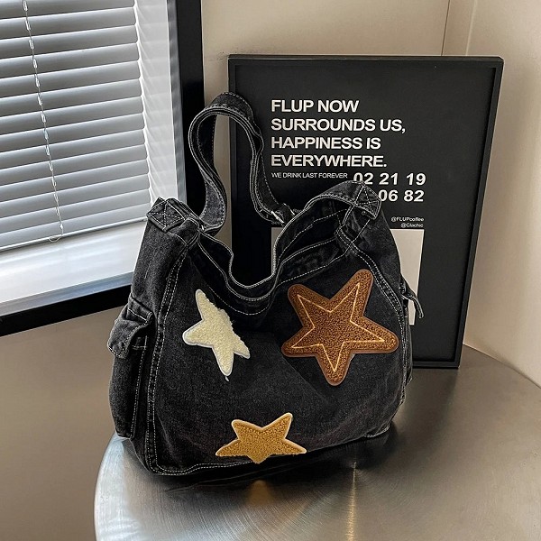 Star Denim Hobo Sac à main pour femme, grande capacité, fermeture éclair, sangle réglable, sac à main initié décontracté, multi-|16,00 €|OKKO MODE