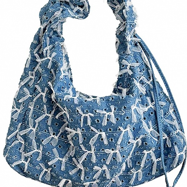 Sac fourre-tout en denim décontracté pour femme, sac à main en forme de croissant, sac à main de grande capacité, sac hobo vinta|16,19 €|OKKO MODE