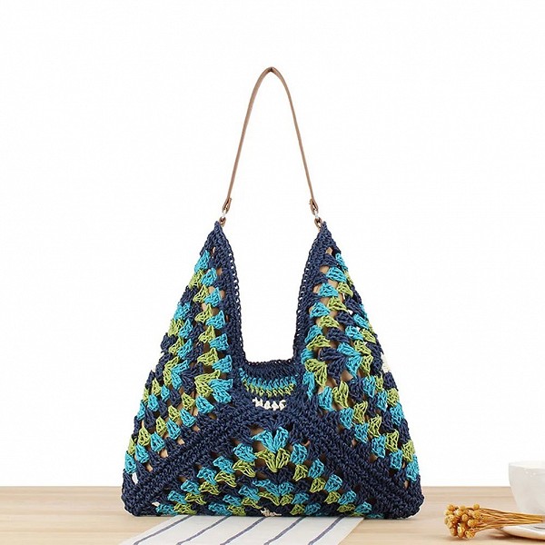 Sacs à main creux Crochet Hobo pour femmes, sac grand-mère, patchwork, fermeture à moraillon, voyage en plein air, grande capaci|10,79 €|OKKO MODE