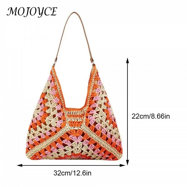 Sacs à main creux Crochet Hobo pour femmes, sac grand-mère, patchwork, fermeture à moraillon, voyage en plein air, grande capaci|10,79 €|OKKO MODE