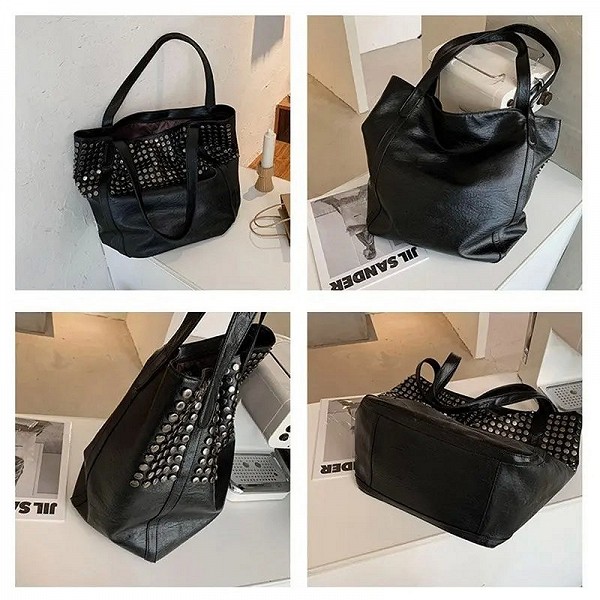 Sac à Main de Grande Capacité à Rivets pour Femme, Souple, Décontracté, Noir, Shopping, Hobo, Fourre-Tout de Voyage|23,91 €|OKKO MODE