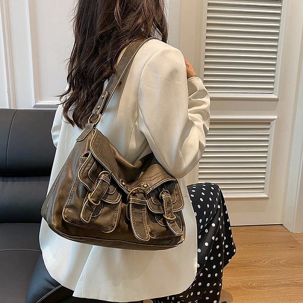 Sac à Bandoulière en Cuir PU avec Poches pour Femme, Sangle Réglable, Hobo, Pochette, Fourre-Tout, Voyage CommPiedmont|29,69 €|OKKO MODE