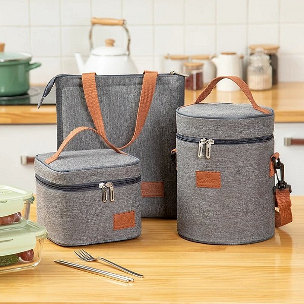 Sac à lunch isolant gris fourre-tout portable pour le travail de bureau et l'école|7,99 €|OKKO MODE