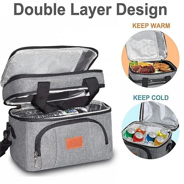 Boîte à lunch fourre-tout double couche avec sangle, glacière - grande capacité pour voyage pique-nique|10,08 €|OKKO MODE