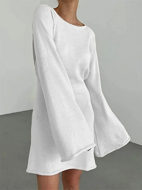 Mini robe dos nu à manches longues pour femmes, couleur unie, tenue décontractée pour la plage, le club, fête fille|17,15 €|OKKO MODE