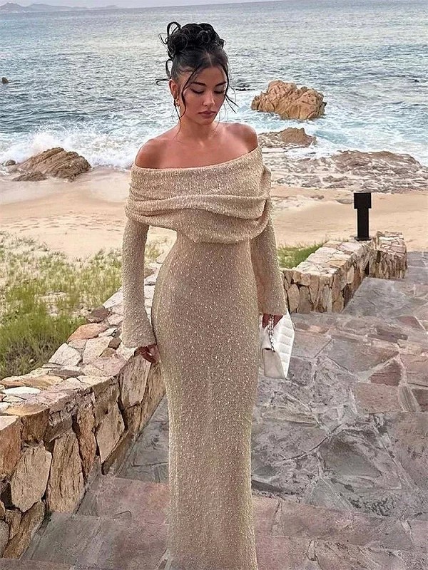 Robe Tricotée Ajourée à Manches Transparentes pour Femme, Vêtement de Vacances, Plage|21,00 €|OKKO MODE