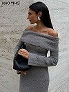 Robe grise longue en tricot à manches longues pour femmes, robes moulante couleur unie, sexy, fête, vacances, fille|24,00 €|OKKO MODE