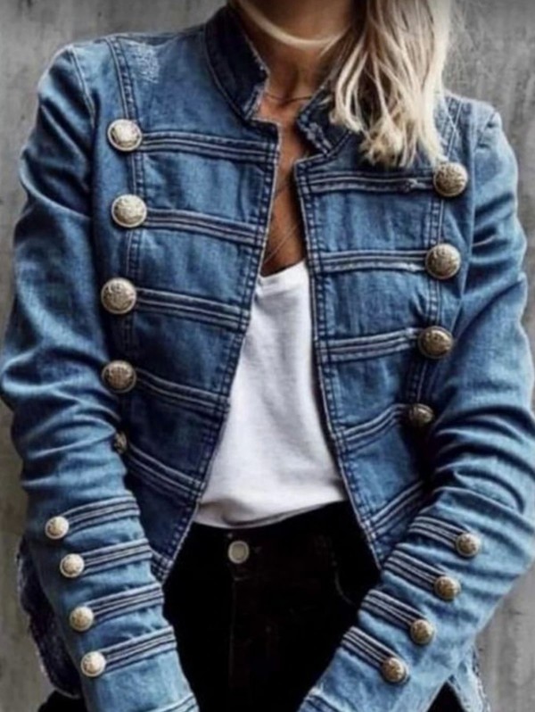 Manteau en denim pour femme, vestes en jeans à double boutonnage, haut ajusté élégant|16,00 €|OKKO MODE