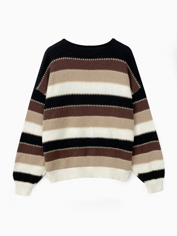 Pull en tricot rayé pour femme, pulls noirs, pulls côtelés, grande taille, automne, hiver, nouveauté|25,19 €|OKKO MODE