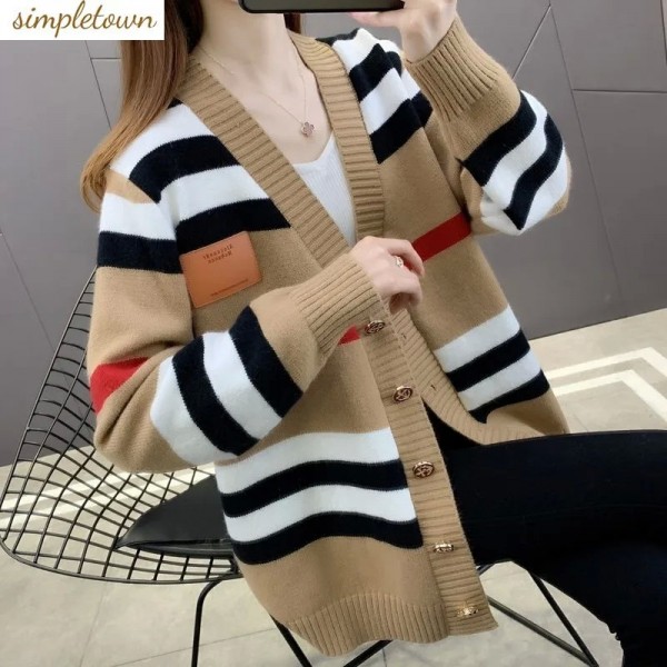 Striped Cardigan Sweater for Women - Soft Long Pullover, Casual Style, Spring/Fall Collection