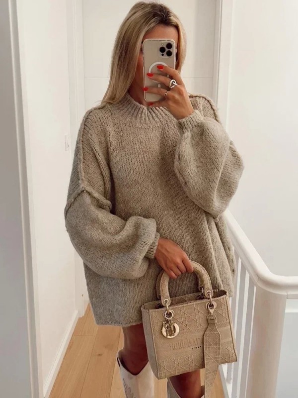 Pull Chic Col Rond Manches Lanterne Femme Automne 2024