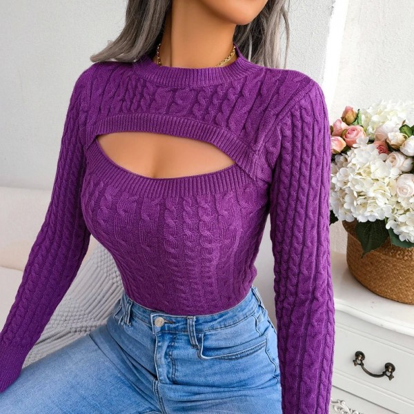 Pull évidé sexy pour fille à manches longues, noir, violet, bordeaux, rose, vert, automne, hiver|14,39 €|OKKO MODE