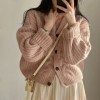 Cardigan rose à col en V rose fille, pull gris à manches longues, beige tricoté, automne hiver|16,19 €|OKKO MODE