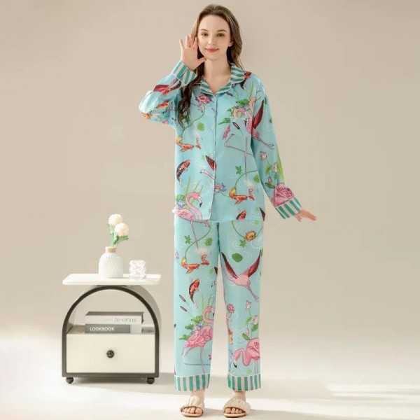 Ensembles de pyjamas flamant rose pour femmes, faux satin à manches longues|13,94 €|OKKO MODE