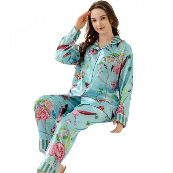 Ensembles de pyjamas flamant rose pour femmes, faux satin à manches longues|13,94 €|OKKO MODE