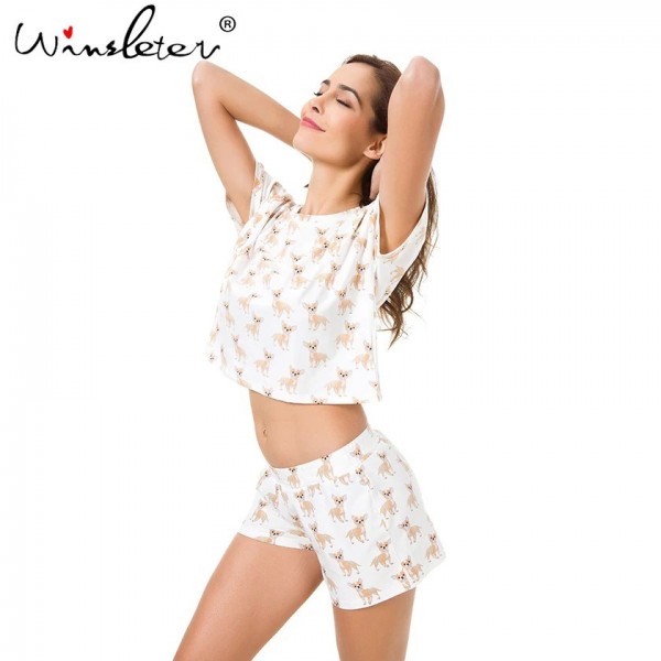 Pyjama imprimé Chihuahua pour femmes, ensemble 2 pièces haut   short|16,19 €|OKKO MODE