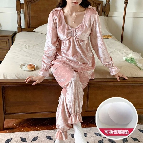 Ensembles pyjama velours doré femmes manches longues col V sexy|31,49 €|OKKO MODE