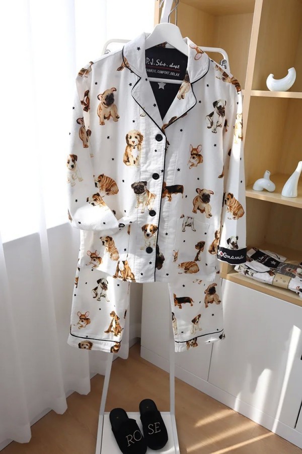 Ensemble pyjama coton doux femme imprime chien dessin anime manches longues|33,29 €|OKKO MODE