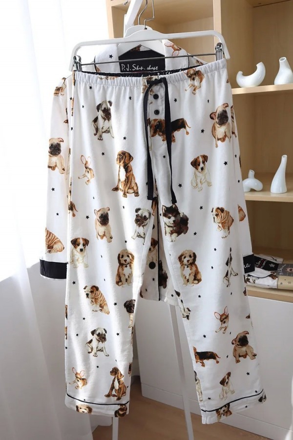 Ensemble pyjama coton doux femme imprime chien dessin anime manches longues|33,29 €|OKKO MODE